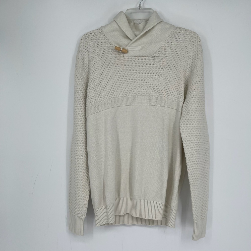 Celio Women's Cream Shawl Collar Toggle Mixed Knit Pullover Sweater Top Size L